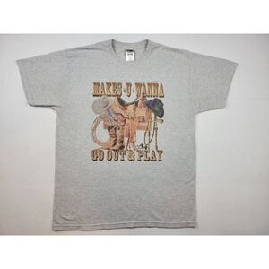 Makes U‎ Wanna Go Out And Play Retro Style Cowboy Saddle Boots Hat Shirt Mens XL